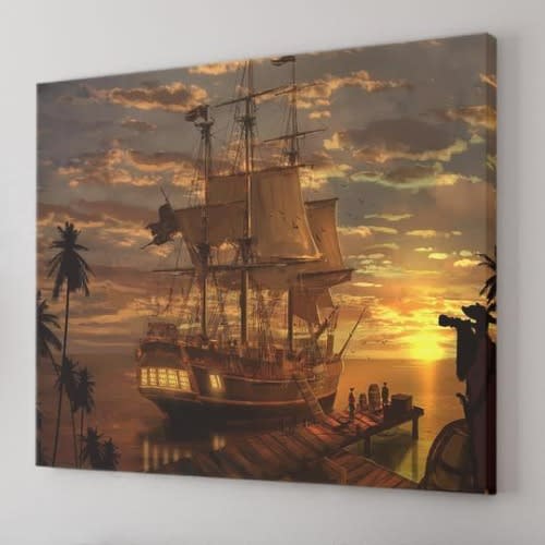 Pirate Ships Sunset Canvas
