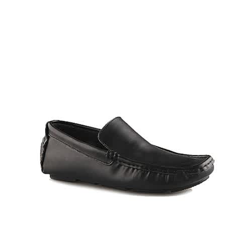 Men's Plain Italian Leather Moccasins Drivers - Black