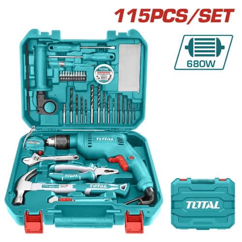 Total 115 Pcs Tools Set With 680w Impact Drill