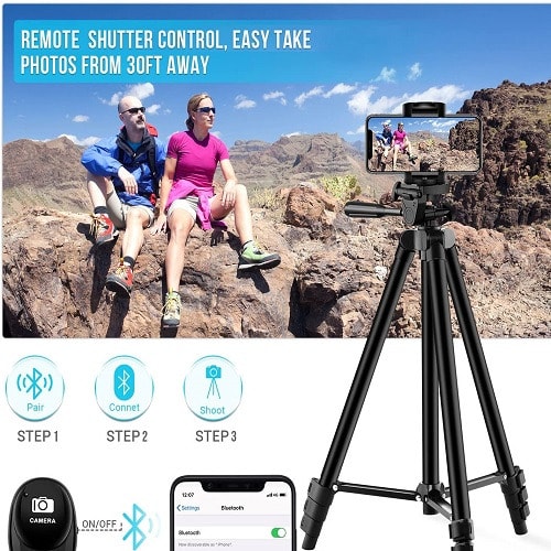 Aluminum Alloy Camera Adjustable Tripod With  Phone Mount & Remote Shutter