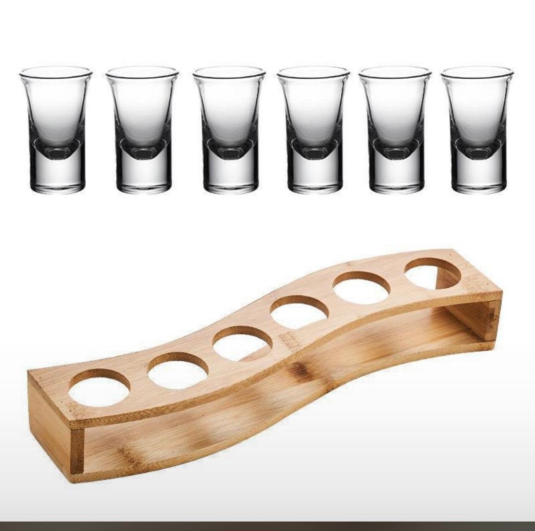 6 Holes Tequila Rack - Brown 1pc without glasses
