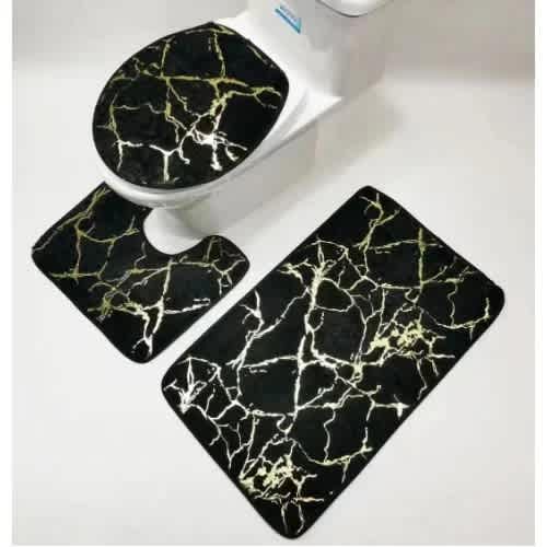3 In 1 Marble Design Bathroom Rug Set