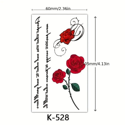 Red Rose Write Up Temporary Waterproof Tattoo Sticker