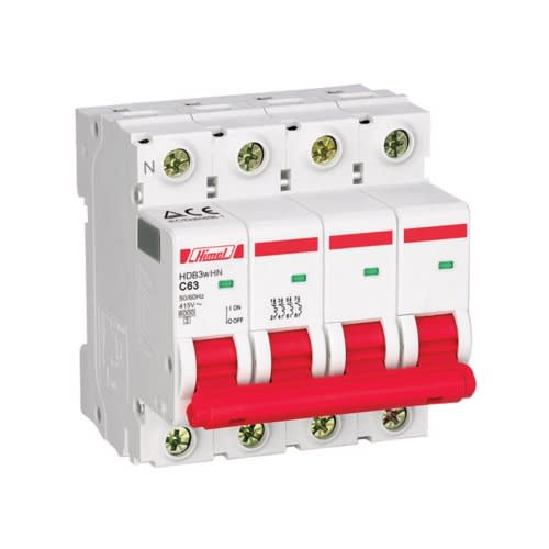 Himel Miniature Circuit Breaker - 18mm Ac - C - 3p+n - 6ka - 63 A - HDB3WHN6C63