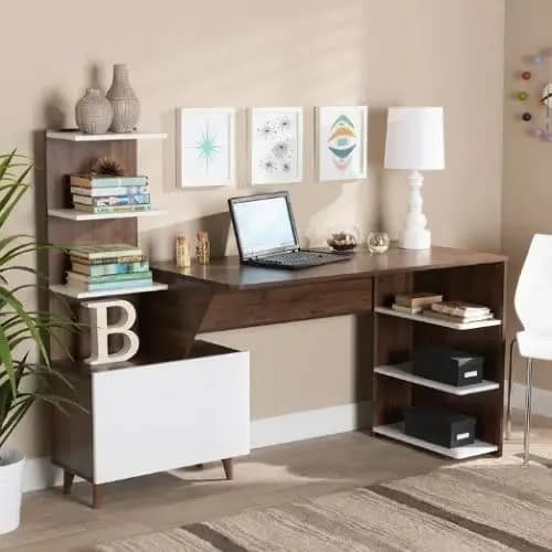 Modern 2-tone Storage Computer Desk With Shelves
