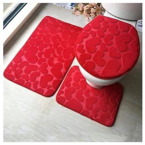 Bathroom Floor Rug - 3 In 1 - Red