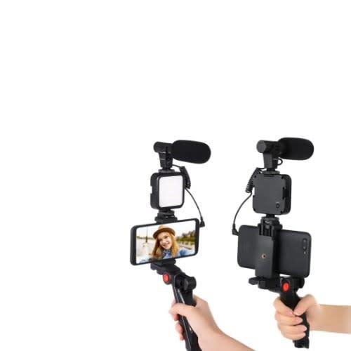 Video Making Kit With Mini Led Light & Microphone & Tripod Phone Holder