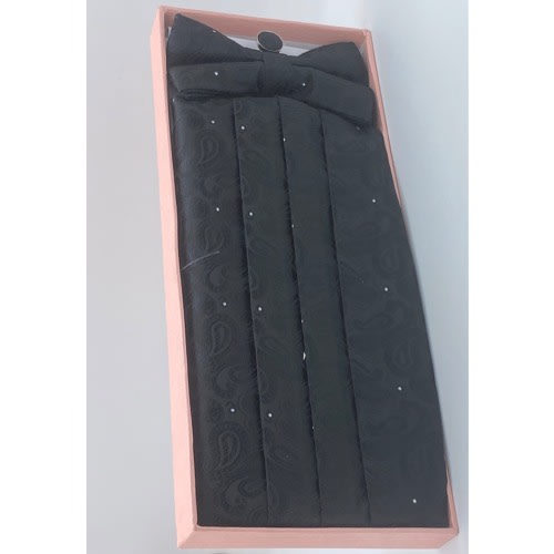 Black Pattern 3-in-1 Bow Tie - Cufflinks N Cummerbund