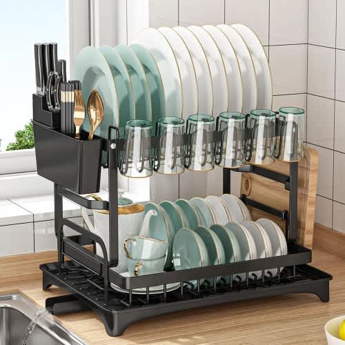 Dish Drying Rack, 2-tier Space Saver Large Capacity Dish Racks For Kitchen Counter, Rustpr