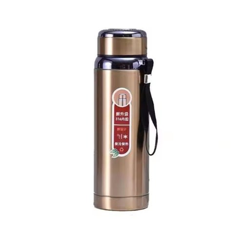 Portable Thermal Hot Vacuum Water Flask Stainless Steel - Water Bottle 1000ml Gold