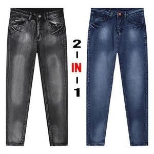 Non Faded Jeans For Men - Mixed Black & Mixed Blue - 2Pcs