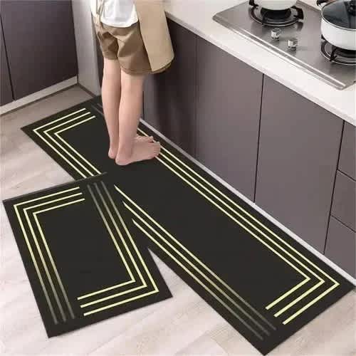 2 In 1 Kitchen Running Mat - Black & Yellow Patterned