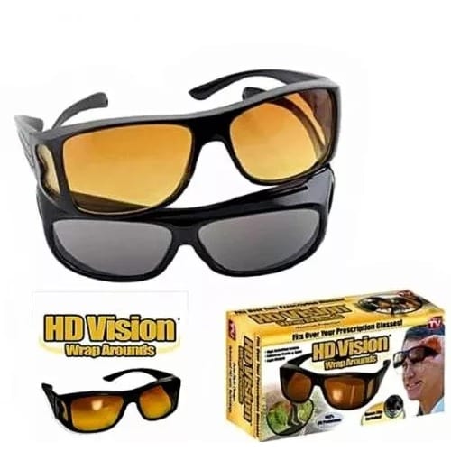 2pcs Hd Vision Wraparound Day & Night Driving Glasses