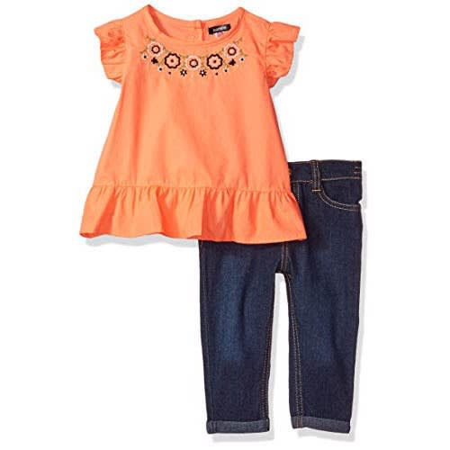 Baby Girls' Fashion Top And Pant Set - Neon Light Coral
