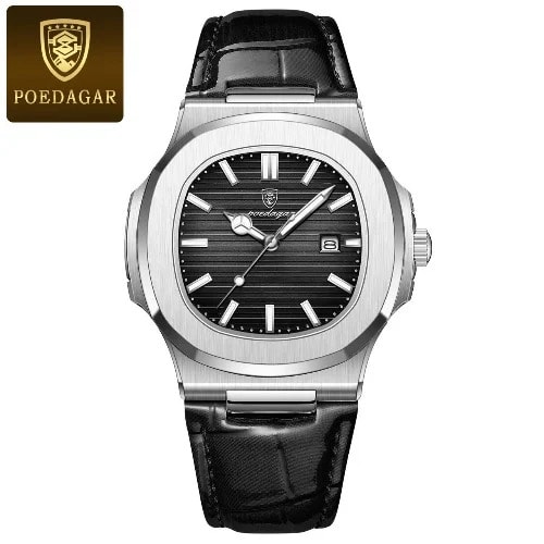 Poedagar Leather Wrist Watch With Box And Carrier - Black