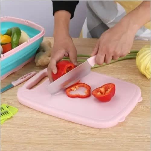 Collapsible Multifunction Chopping Board & Folding Drain Basket - 9 In 1 - 1 Piece - Pink