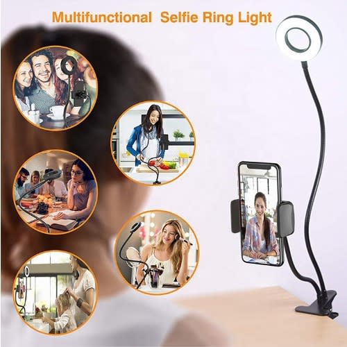 Selfie Ring Light With Phone Holder For Live Stream/Video/Makeup - 3-light Mode Led Light
