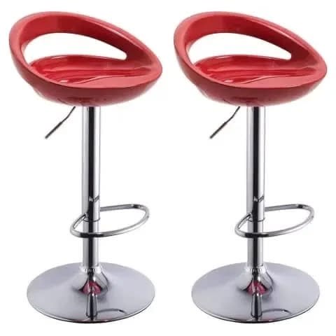 Glossy Round Swivel Counter Height Bar Stool - Red -set Of 2