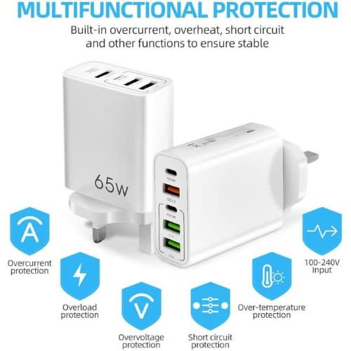 65W Fast Charger Adapter Suitable For All Phones - 5 In 1 Port Charger Head