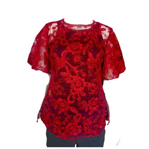 Ladies See Through Lace Blouse Wine