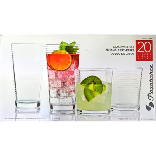 Pasabahce Glass Tumbler Drinkware - 20 Piece Set Glass Set - 385mlx10 Glass + 488mlx10 Glass