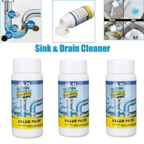 Sink & Sewer Pipe Channel Water Drain Blockage Cleaner Powder - 110g - 3 Pieces