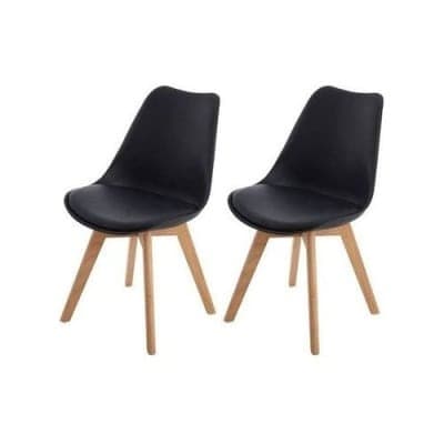 Padded Plastic Chair In Wood Legs - Set Of 2