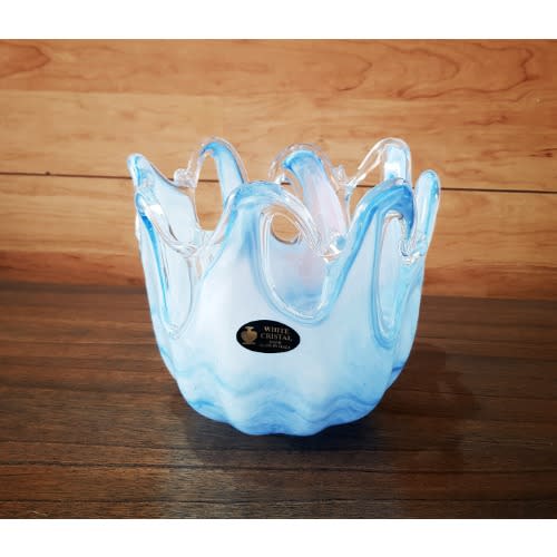 Crystal Fruit Bowl On A Porcelain Stem - Sea Blue