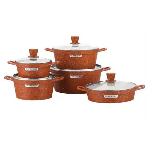 Queen Time 5 Set Die-cast Non-stick Marble Granite Cooking Pot Set - 20/24/28/32/28cm Orange