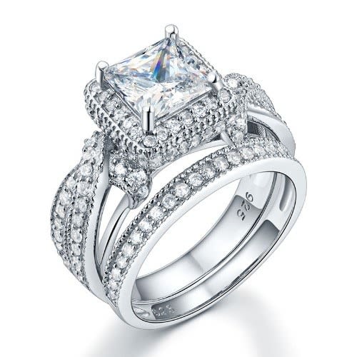 Engagement & Wedding Ring Set - Silver