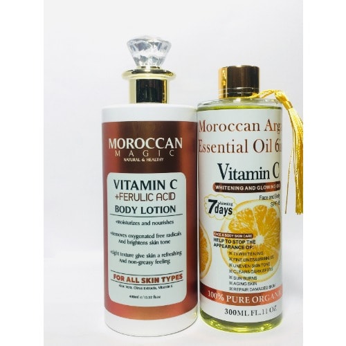 Moroccan Magic Natural And Healthy Vitamin C  Body Lotion And Moroccan Argan Essential Oil -300ML
