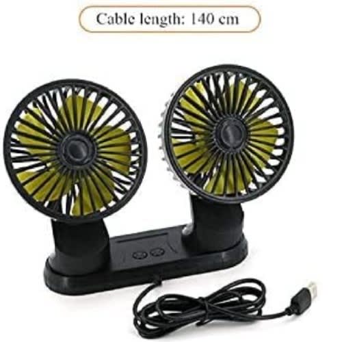 5v Double Head Car Fan - Portable Usb Rotatable Vehicle Fan 360 Degree