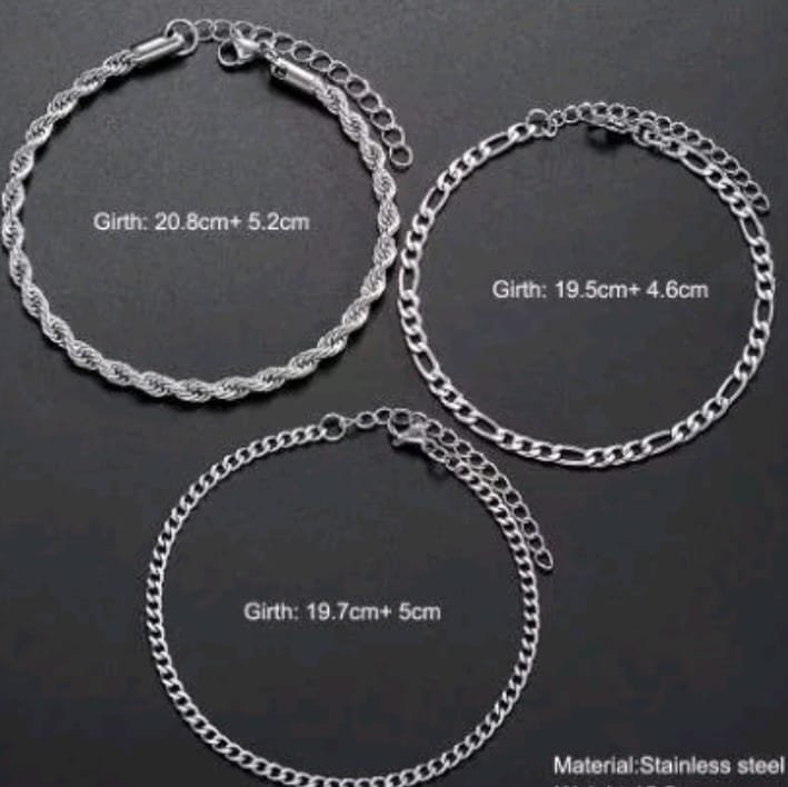 3 Pieces stainless steel cuban chain bracelet set for men.