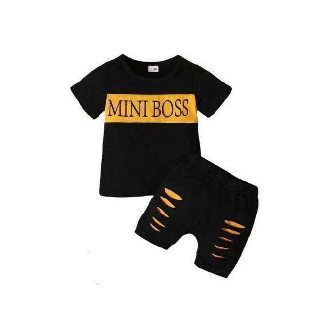 0-3 Years Baby Boys Summer Clothes Set MINI BOSS Short Sleeve Tops Ripped Shorts