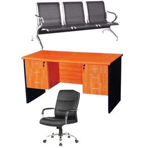 Office Table - 5ft + Executive Chair & 3 Seater Reception Chairs