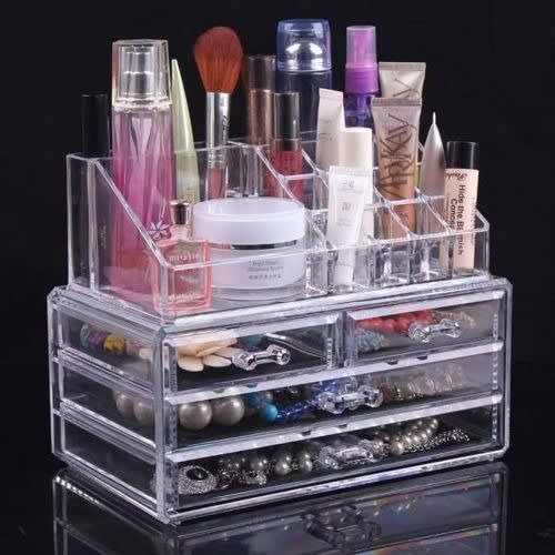 Makeup Box & Organizer With 4 Tier Drawer - 16 Grid Stackable Cosmetic Box
