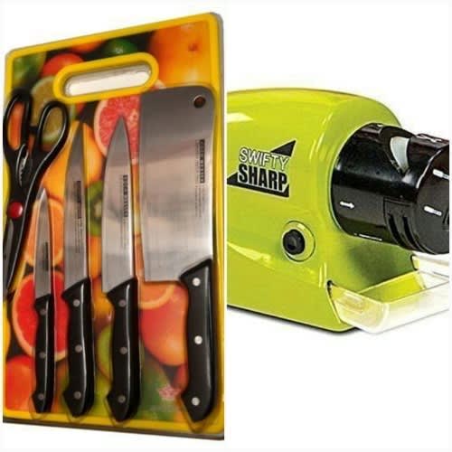 Sets Of Knives With Kitchen Scissors And Chopping Board+cordless Motorized Knife Sharpner