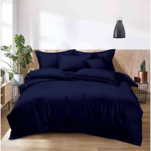 Plain Bedding Set - Duvet - Bedsheet And 4 Pillowcases -100% American Cotton - Navy Blue