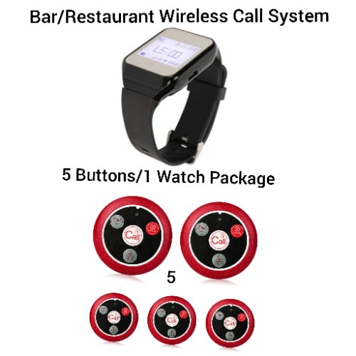 Hotel Restaurant/Bar Waiters/Customers Service Wireless Call System - 5 Buttons /1 Watch Pack
