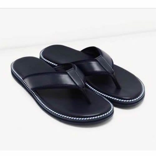 Men's Leather Pam Slippers- Black