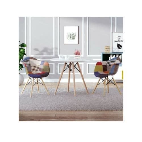 Dinning Table + 2 Multi Colour Fabric Chairs