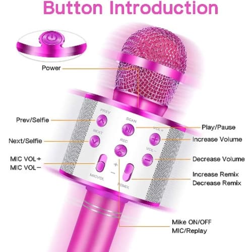 Wireless Bluetooth 3-in-1 Portable Handheld Karaoke Mic With Hifi- Speaker - Pink