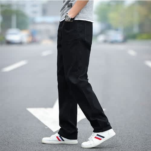 1x Autumn And Winter Men's Plain Black Straight-leg Jeans