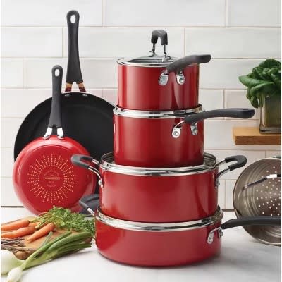 Nonstick Porcelain Enamel Cookware Set - Red -  11-pieces