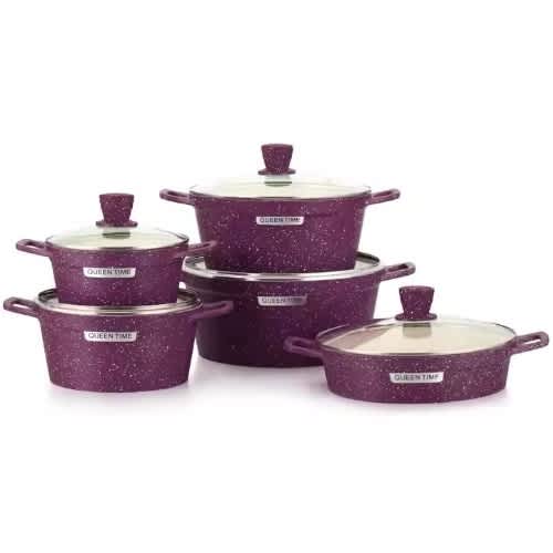Queen Time Heavy Duty Non-stick Die-cast Set Of Pot - 5 Sets - Dark Purple
