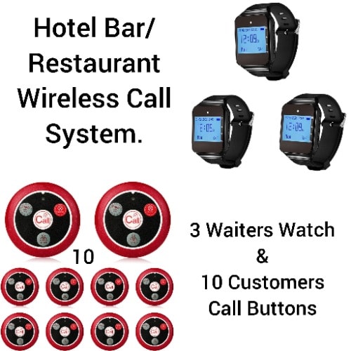 Hotel Restaurant/bar Wireless Call System For Waiters And Customers 10 Buttons/3watches Package