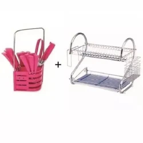 Plate Rack And Cutlery Set - 24 Pieces Cutlery And 16" Dish Drainer