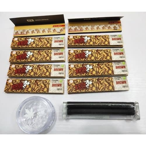 Tobacco Crusher + Weed Roller + 10 Booklets Of Bros Brown Rolling Smoking Papers