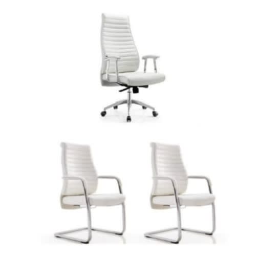 Executive Office Swivel And 2 Visitors Chair - White