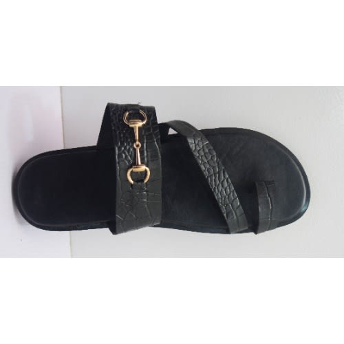 Men's Crocodile Crossed Leather Pam Slippers- White